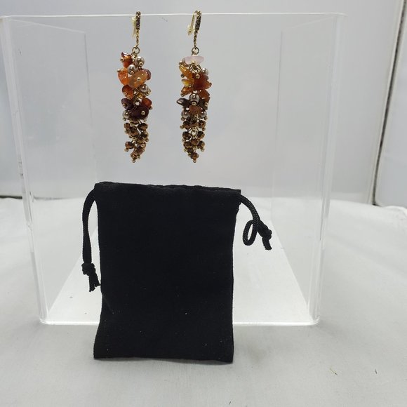 Ali Khan crystal glass bead cluster cascade drop earring  Topaz sapphire pearl - Picture 2 of 5